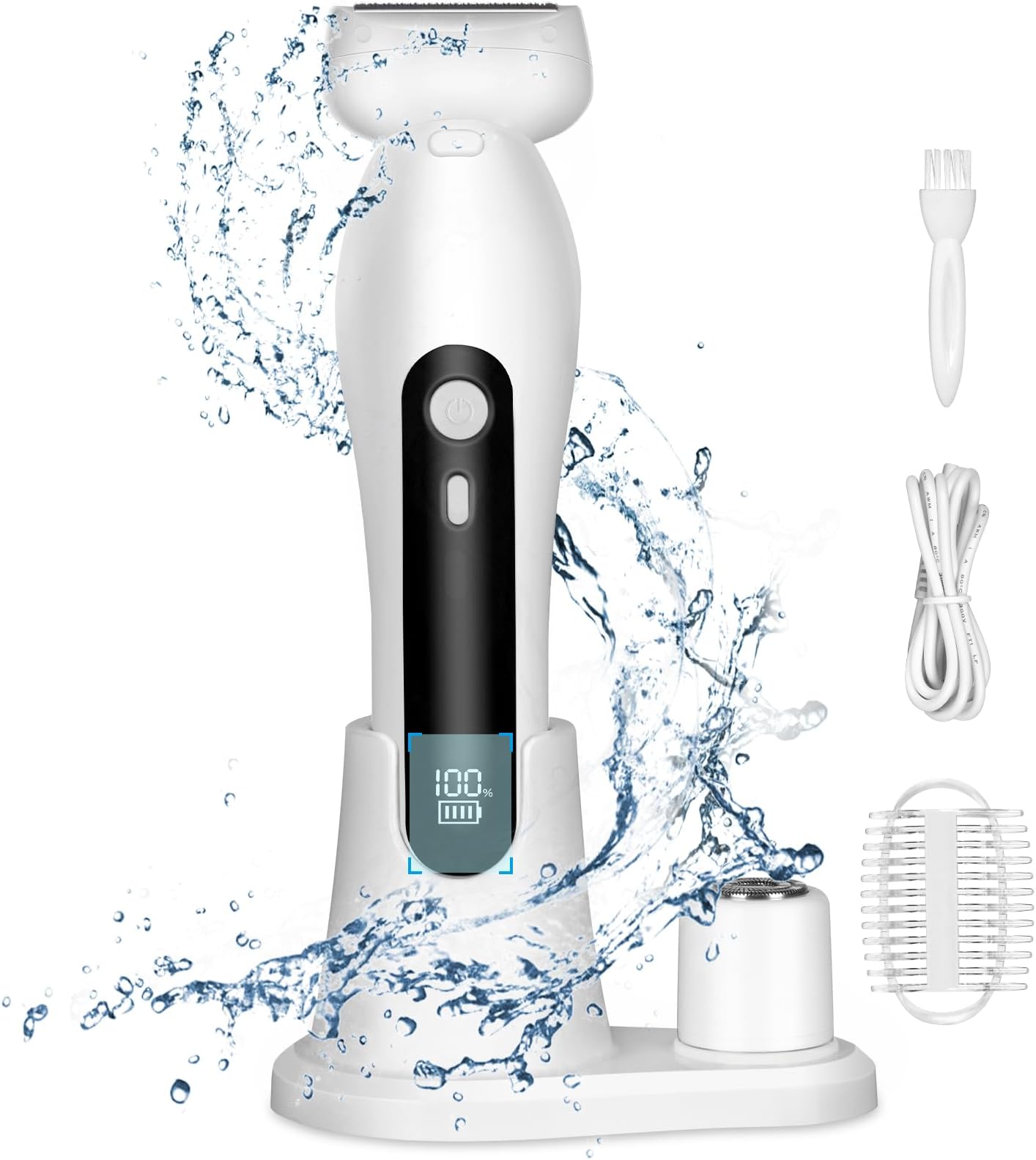 Electric Razors for Women,2-in-1 Painless Electric Shaver for Women with Stand & LED Light, Rechargeable Womens Electric Razor for Legs, Arm, Face, and Underarms, Detachable Head Cordless, Wet Dry Use
