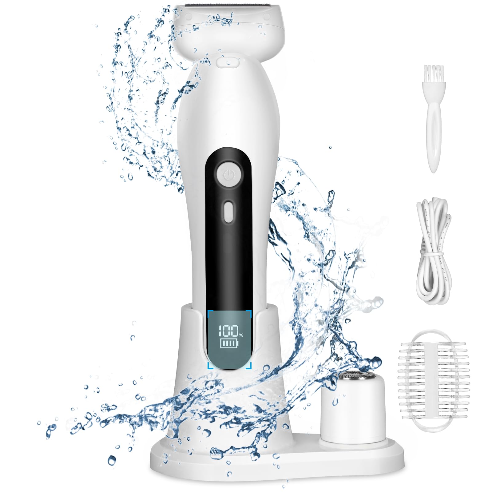 Electric Razors for Women,2-in-1 Painless Electric Shaver for Women with Stand & LED Light, Rechargeable Womens Electric Razor for Legs, Arm, Face, and Underarms, Detachable Head Cordless, Wet Dry Use