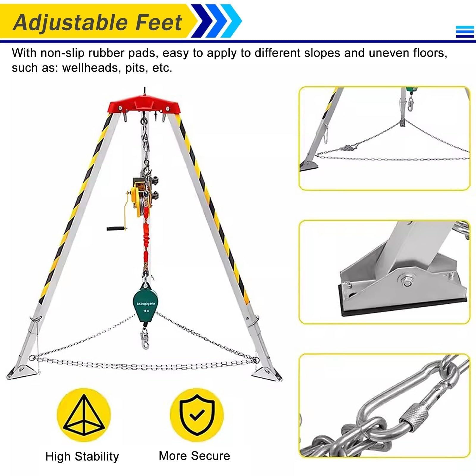 Kit treppiede per Soccorso Stradale, Sistema di Corde di Soccorso Regolabile per spazi confinati, per Soccorso in Pozzi Profondi/Pulizia fognature/Riparazione Tubi, con Protezione