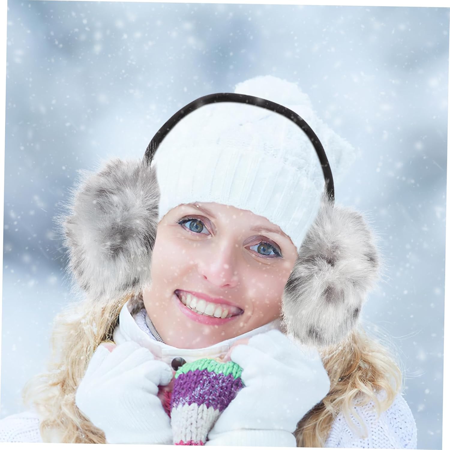 Cute Foldable Plush Ear Muffs for Women and Girls Winter image 4