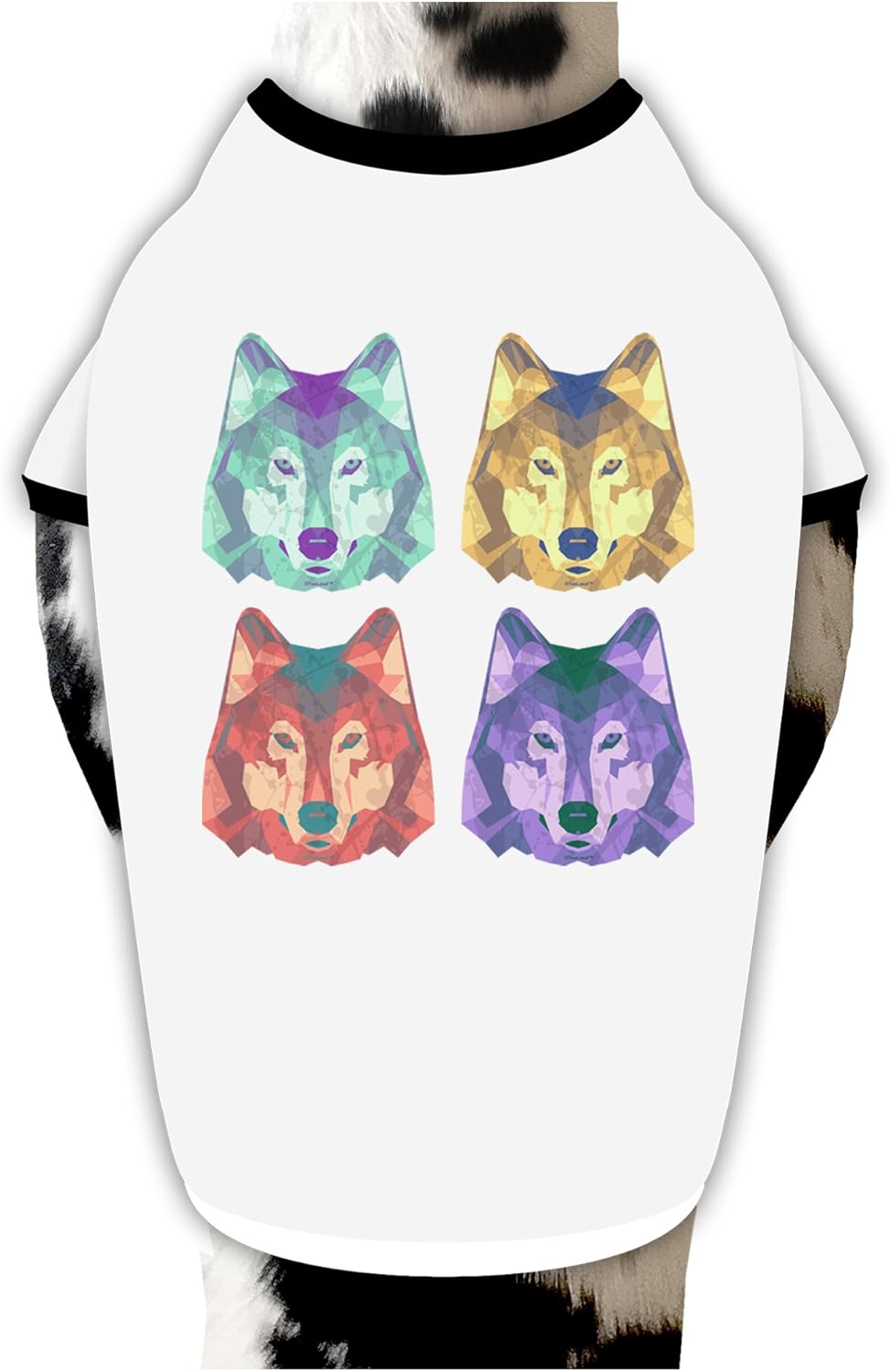 TOOLOUD Geometric Wolf Head Pop Art Dog Shirt White with Black XL