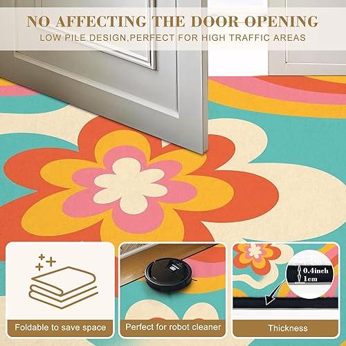 Miniatura 6 de Alfombras bohemias de 4 x 5 para sala de estar, para entrada, estilo retro, psicodélico, psicodélico, ondulado, estilo de los años setenta, alfombra