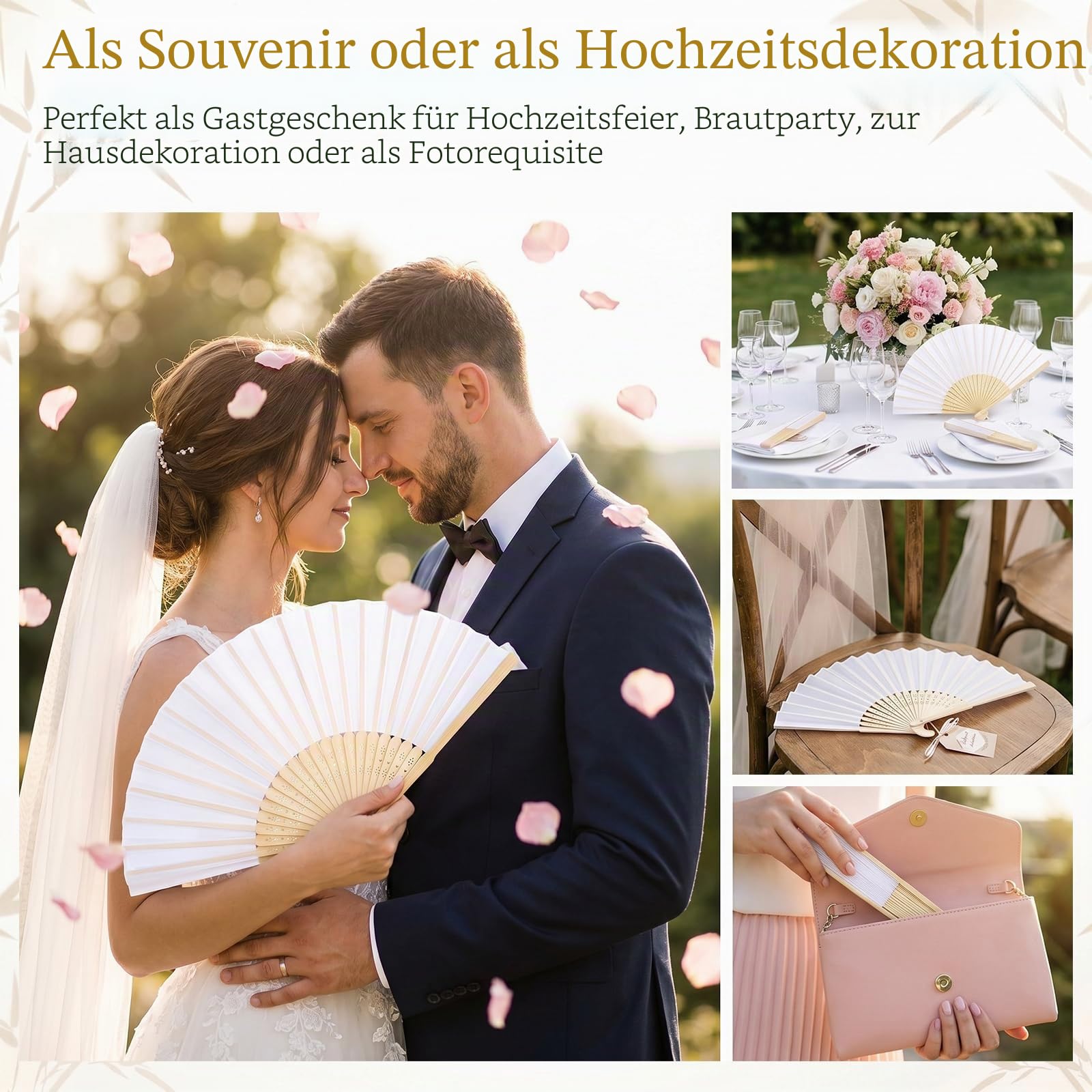 60 Stück Fächer Hochzeit, Handfächer Weiß Papier Fächer Hochzeitsfächer | Chinesische Fächer Taschenfächer Faltfächer Stofffächer für Hochzeit Party Geburttag DIY und Wand Dekoration