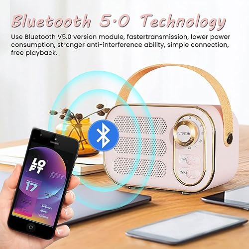 Miniatura 3 de Anliato Altavoz Bluetooth retro, altavoz inalámbrico portátil vintage con volumen fuerte, soporte Bluetooth 5.0, tarjeta TF/entrada AUX, estilo