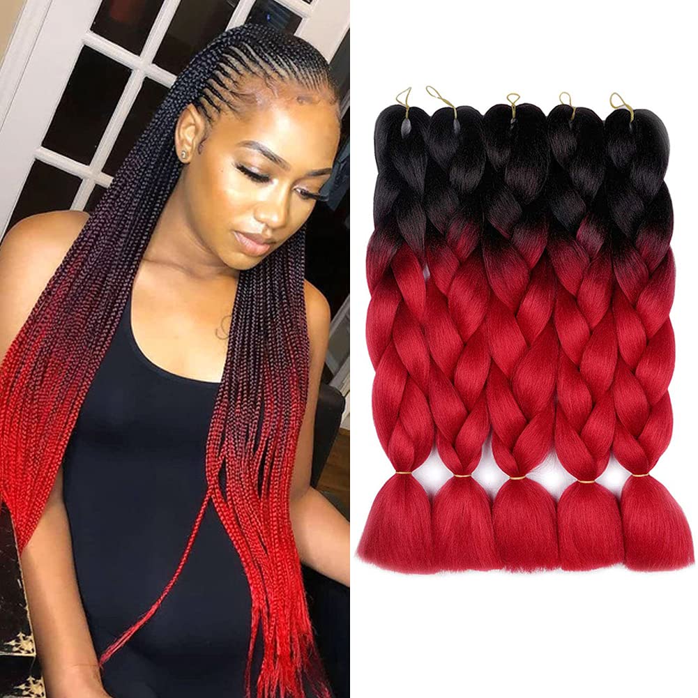 Buy OJPLAND Red Ombre Braiding Hair Extensions 5 Bundles Jumbo Braids