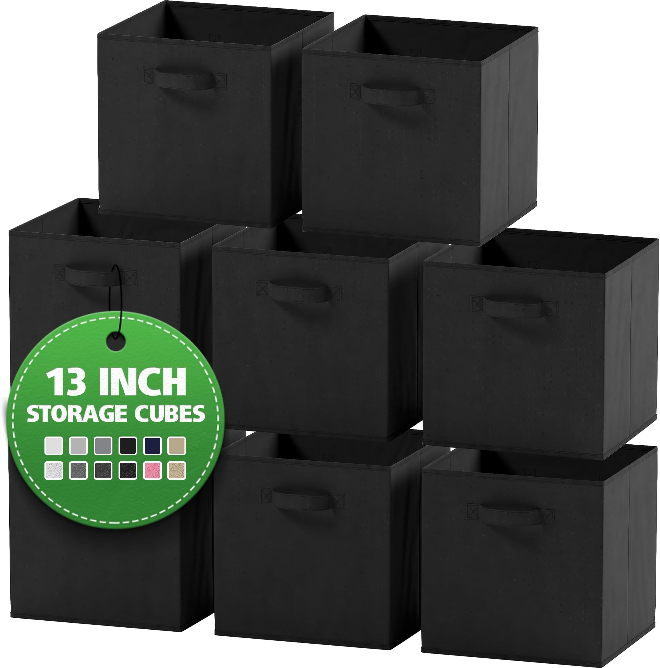 NEATERIZE Storage Baskets - Set of 8 Heavy-Duty 13x13 Inch Cubes for Organizing and Storage. Perfect Bins as Cubby Boxes or Cube Organizers (Black)