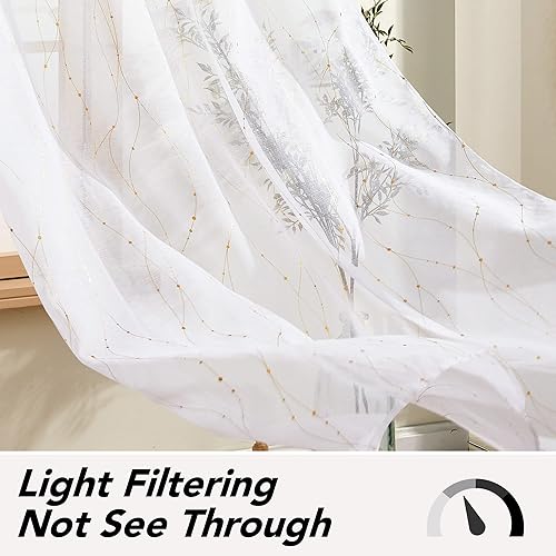 Miniatura 7 de Cortinas Deconovo finas con vuelo y diseño de estampado de líneas onduladas y motas plateadas, con aspecto a lino, con ojales en la parte de arriba,