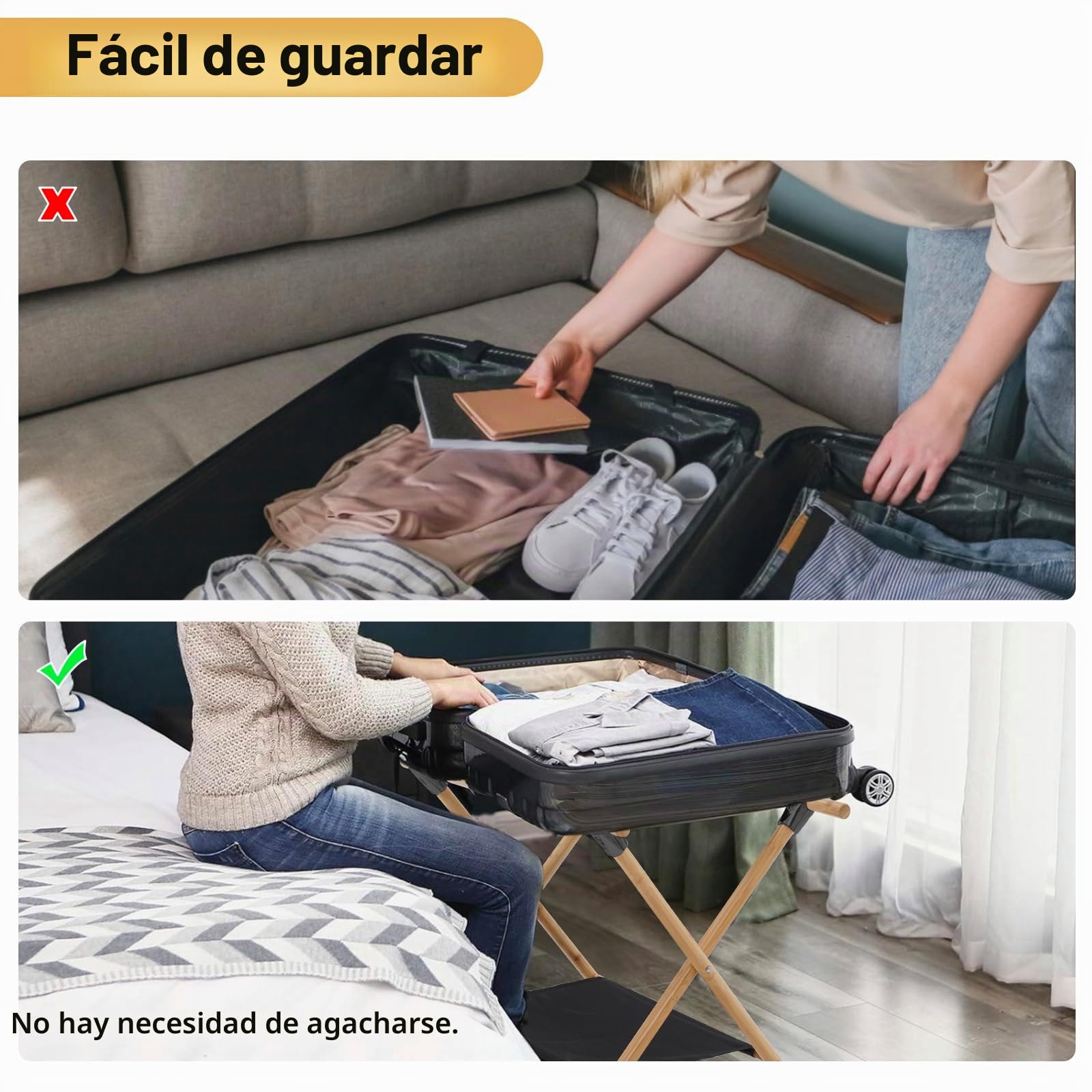 Soportes para Maletas Grande, 2 unidades, portaequipajes, doble capa, con 4 correas, taburete para equipaje para hotel y hogar, 64 x 45 x 52 cm