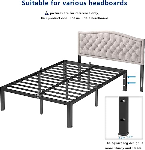 Miniatura 6 de Base para cama King de metal con plataforma de 14 pulgadas, esquinas redondeadas y retenedores de colchón, soporte de listones de acero resistente