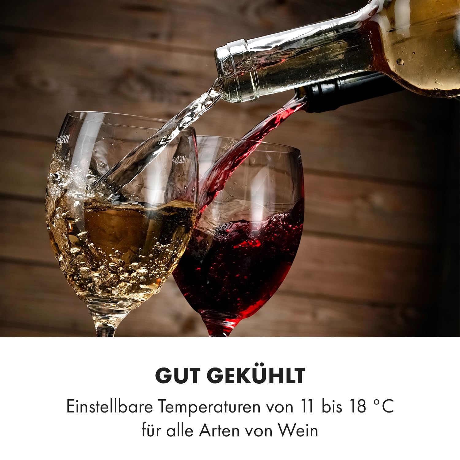 Klarstein Weinkühlschrank, Getränkekühlschrank Schmal, 1 Zone Kühlschrank mit Glastür, Getränkekühlschränke Freistehend, Weinkühlschrank Klein, Weinkühlschränke mit UV-Schutz, 11-18°C, 8 Flaschen