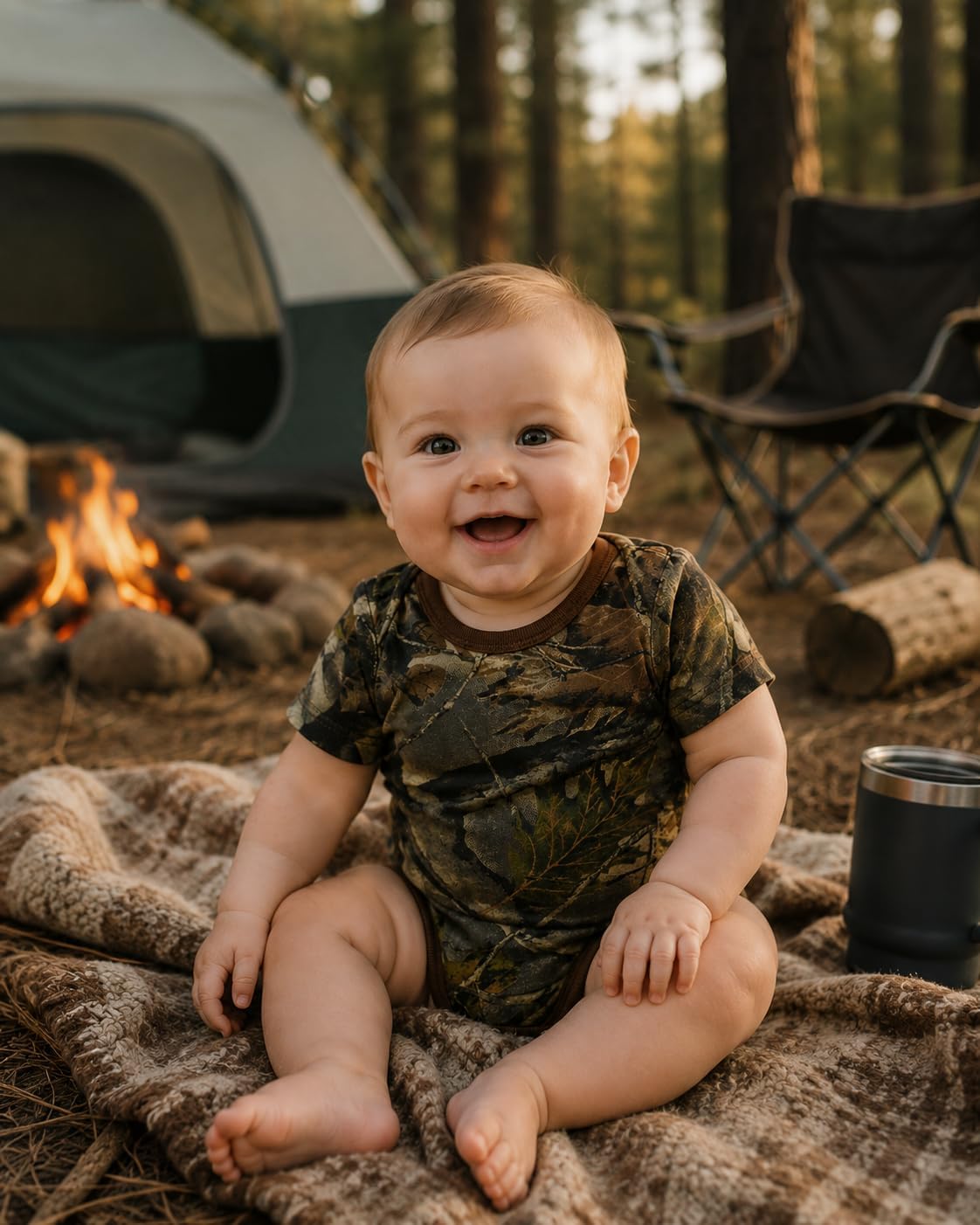 TrailCrest Newborn Camo/Camo & Pink Short Sleeve Romper Bodysuit Jumpsuit | Soft and comfortable camo bodysuit for newborn baby boys and girls, featuring short sleeves and an easy one-piece design