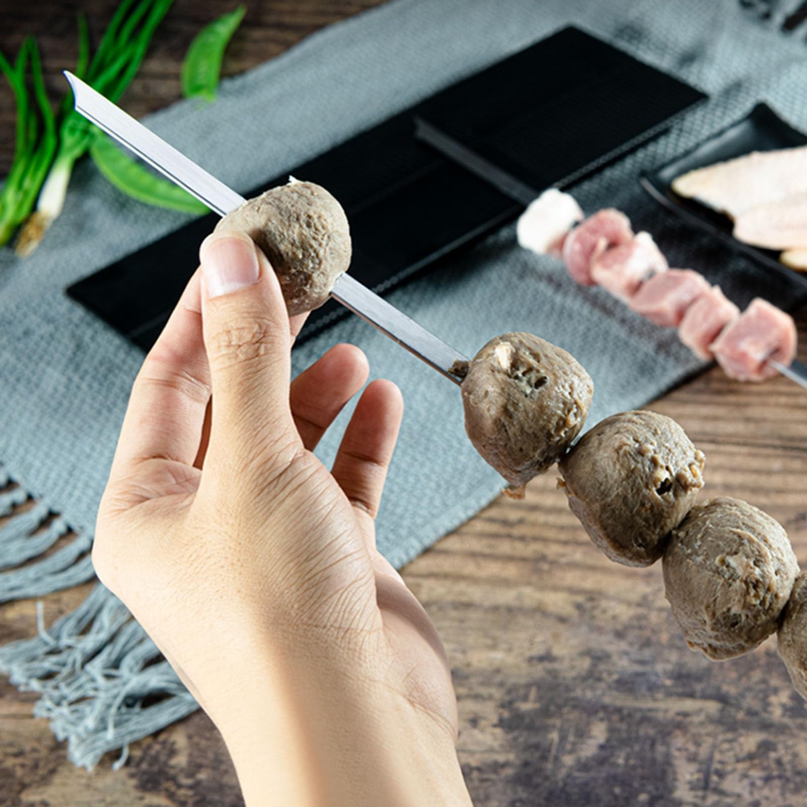 Spiedini for Barbecue, Impermeabili e antiruggine, spiedini for Grigliare Lunghi e Piatti, Carne Facile da Indossare, riutilizzabili, for Carne, gamberi, Pollo e Verdure (Size : 10)