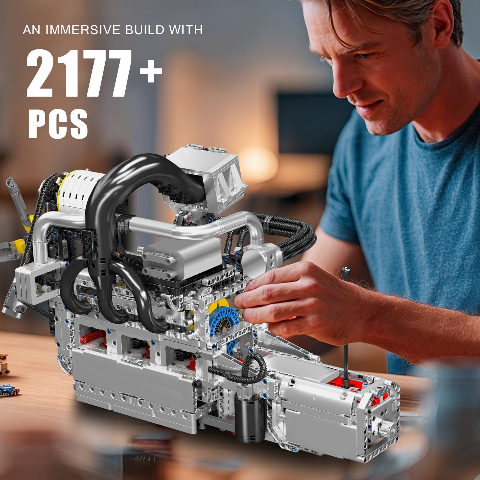 Mould King 10214 Technik Rotormotor Modell, Groß Motor-Bausatz für Erwachsene, 2177 Teile STEM Klemmbausteine Bauset