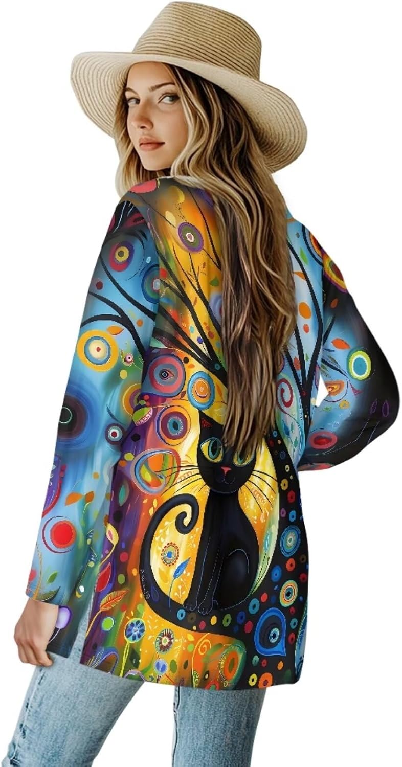 Forchrinse Rainbow Heart Long Sleeve Sweater for Women Colorful Cardigan Coat Fall Causal Open Front Cropped Cardigan,S-2XL - Image 2