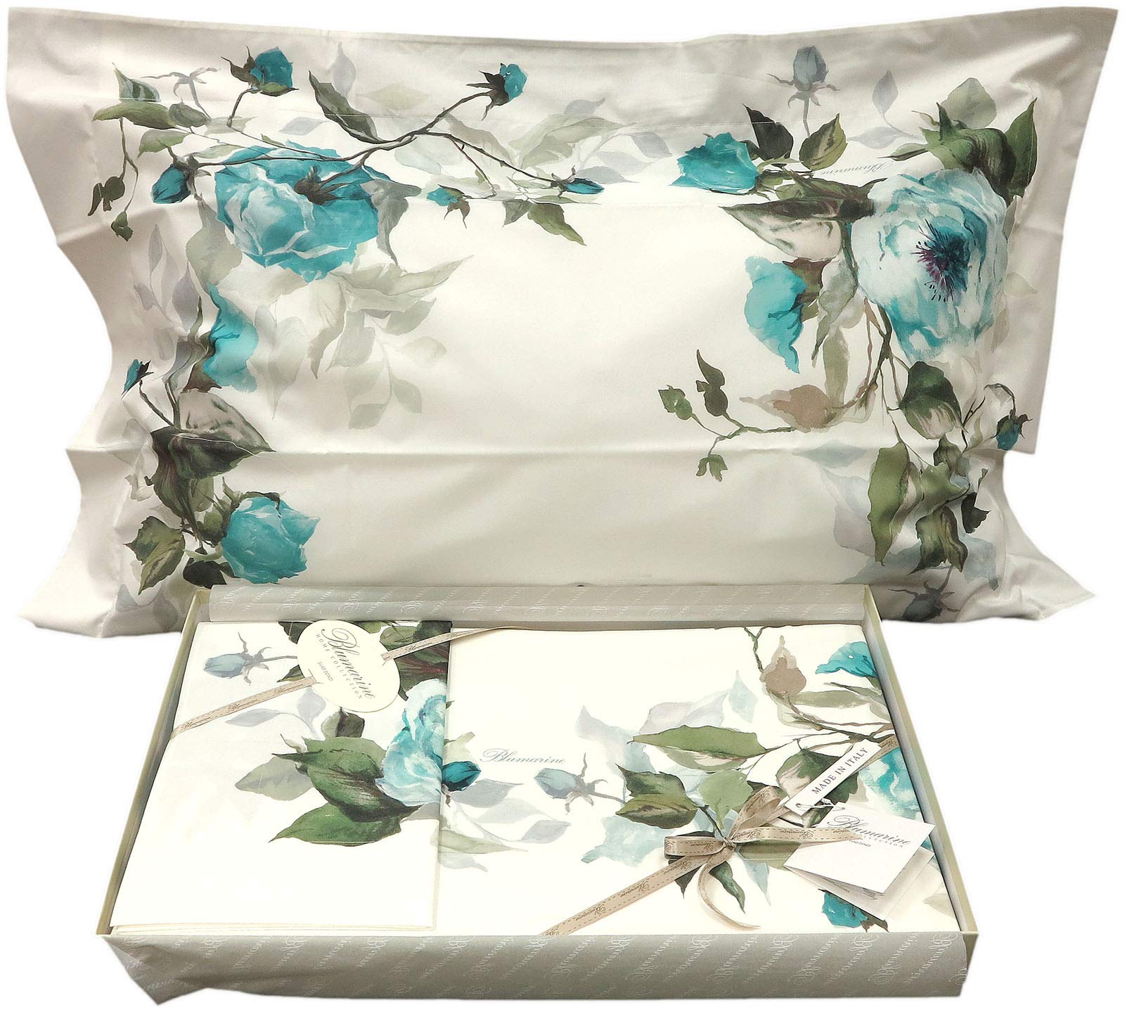 Svad DondiBlumarine Adele Turquoise Cotton Percale Double Bed Sheet Set (Top Sheet 250 x 290 + Bottom Sheet with Corner 180 x 200 x 30 cm + 2 Pillowcase 3 Frills)