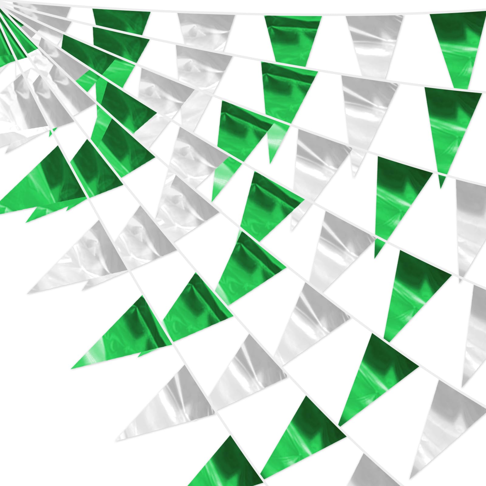 130FT Green Silver Glitter Triangle Pennant Banner Flag Metallic Bunting Fabric Garland for Christmas Graduation Wedding Engagement Anniversary Bachelorette Bridal Shower Valentine's Party Decor