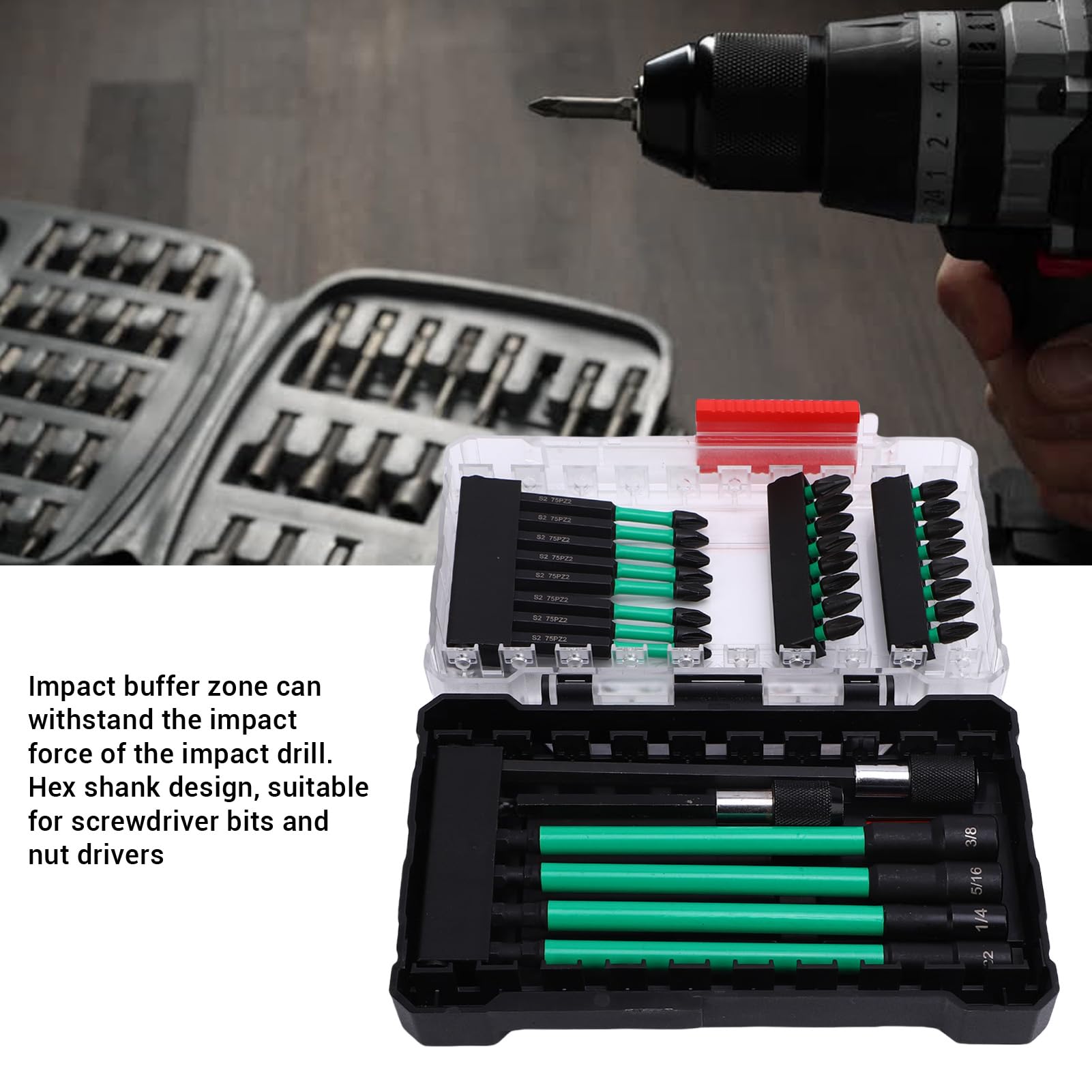 Set di punte per avvitatore a percussione, S2 da 30 pezzi con adattatore per barra di prolunga