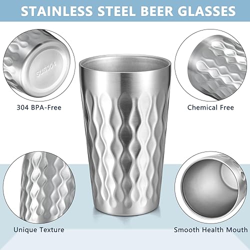 Miniatura 3 de Juego de 2 vasos de cerveza de acero inoxidable de 12 onzas, vasos de cerveza irrompibles, vasos de cerveza apilables de doble pared para acampar al
