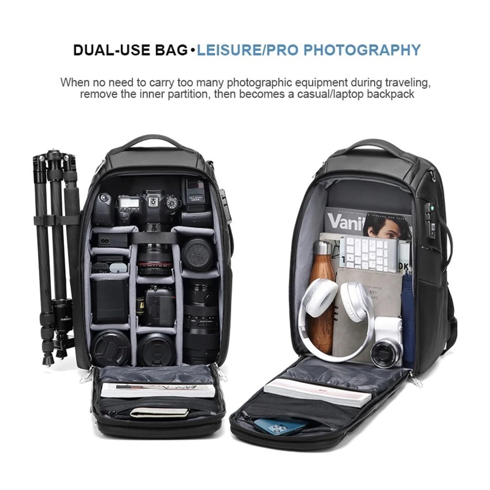 Zaino Fotografico Zaino Fotografico di Grande capacità Borsa Fotografica Professionale Impermeabile Borsa da Viaggio for Laptop alla Moda
