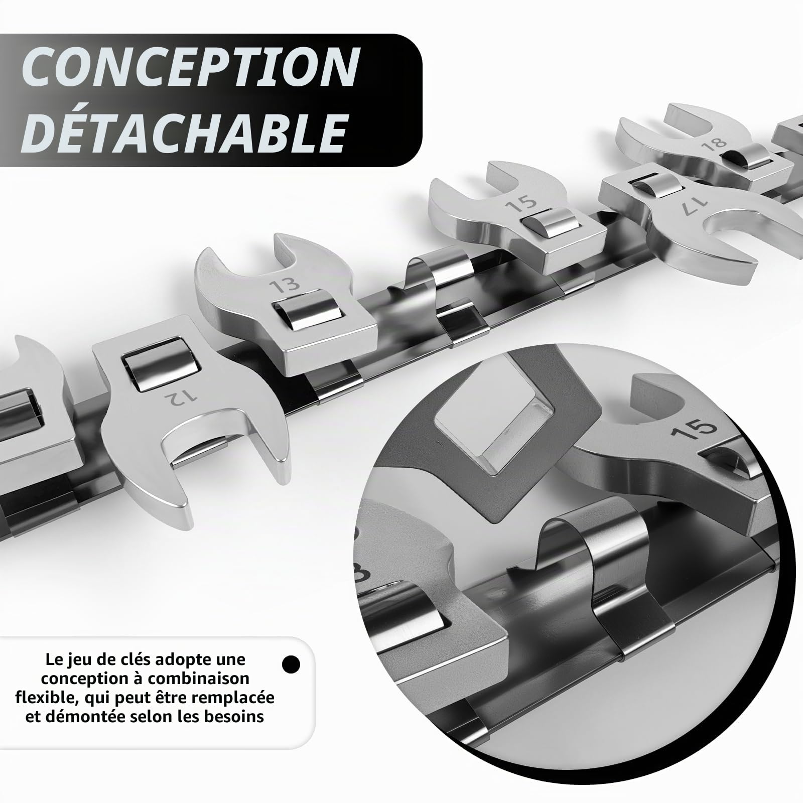 Jeu de Clef Plate, 8 Pièces Métriques Jeu de Clés à Extrémité Ouverte 10-19 mm Métal Jeu de Clés Mixtes pour Réparation Automobile