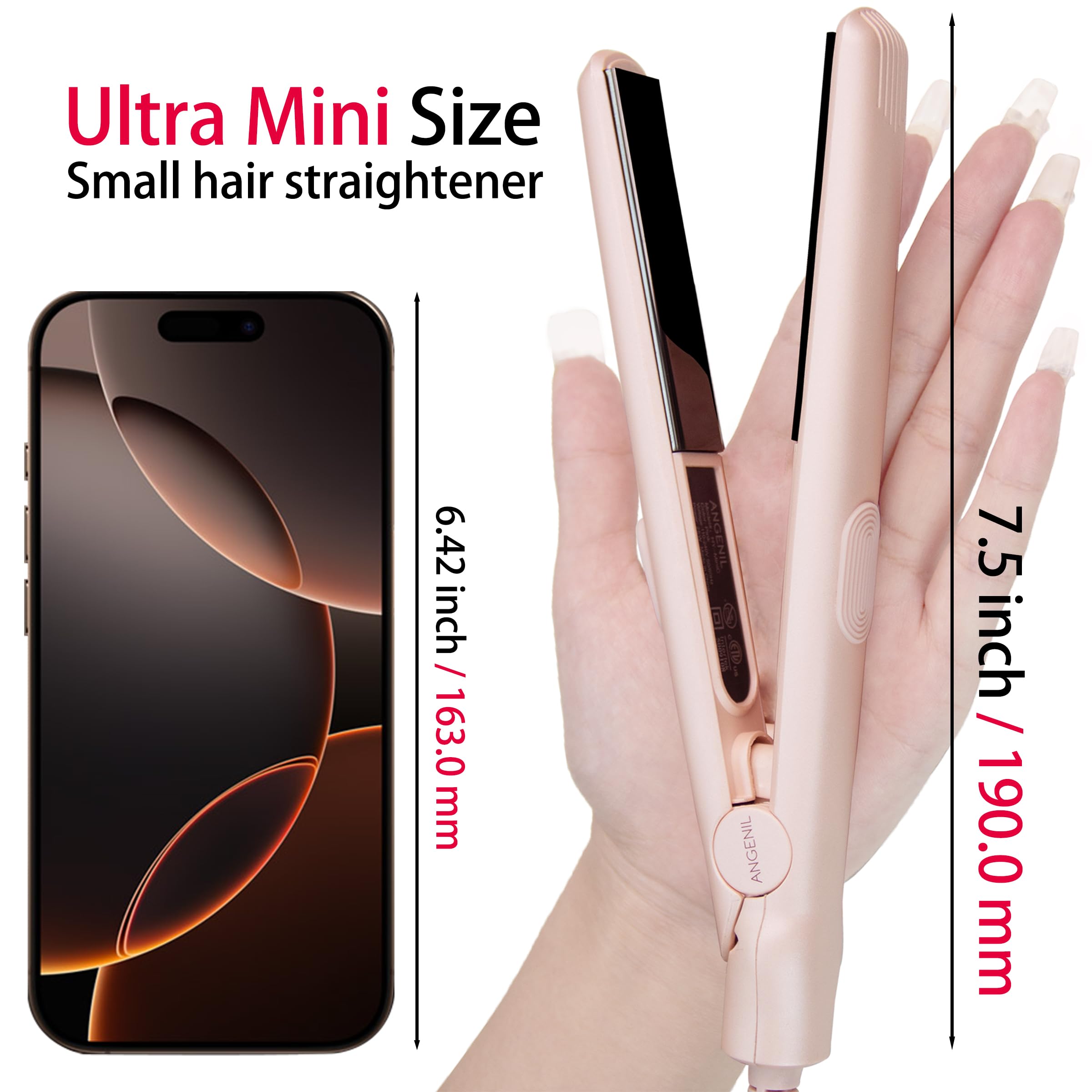 ANGENIL Mini lisseur céramique pour femme, fer à lisser et boucler pour cheveux fins, double tension, format voyage 1,8 cm, pour cheveux courts - Bleu