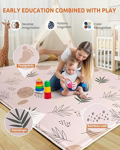 Miniatura 4 de Tapete de juego de espuma gruesa de 74 x 50 pulgadas, 1 pulgada más gruesa y grande, tapete de juego para bebés y niños pequeños que gatean por el