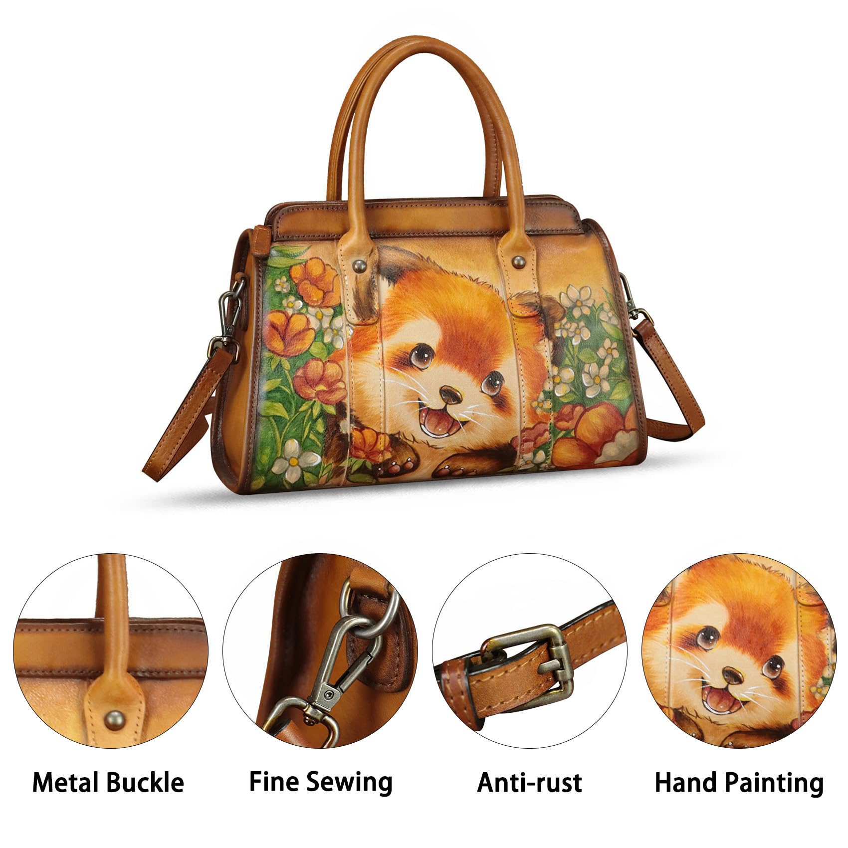 Genuine Leather Satchel for Women Hand Painted Handbag Purse Top Handle Bags Handmade Purse Crossbody Tote Bag