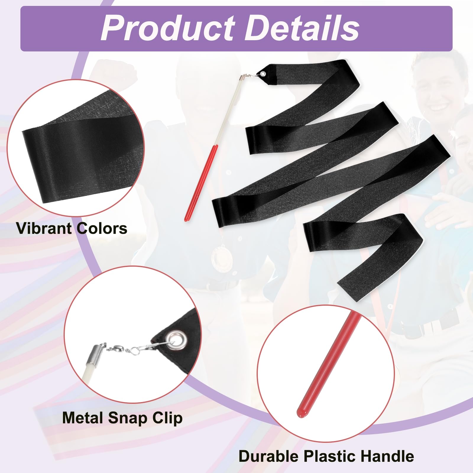 PATIKIL Dance Ribbons, 6 Pack 78.7 Inch Gymnastics Dance Streamers with Non-Slip Wand Dance Flags for Gifts Dancing - Image 3