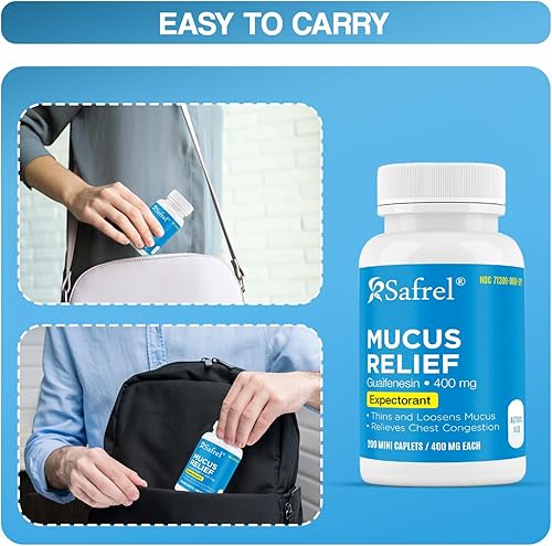 Miniatura 6 de Safrel Pharma - Guaifenesina para aliviar el moco, 400 mg - Expectorante de acción rápida, adelgaza y afloja el moco, alivia la congestión del