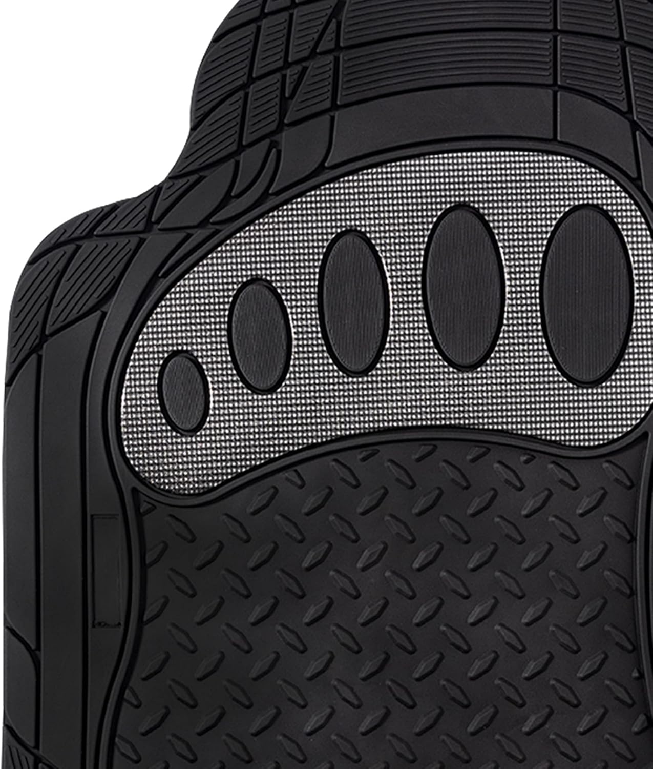 FH Group Automotive Floor Mats - Heavy-Duty Footprint Design Rubber Floor Mats for Cars, Universal Fit Full Set, Climaproof Floor Mats, Trimmable Floor Mats for Most Sedan, SUV, Truck Floor Mats Gray