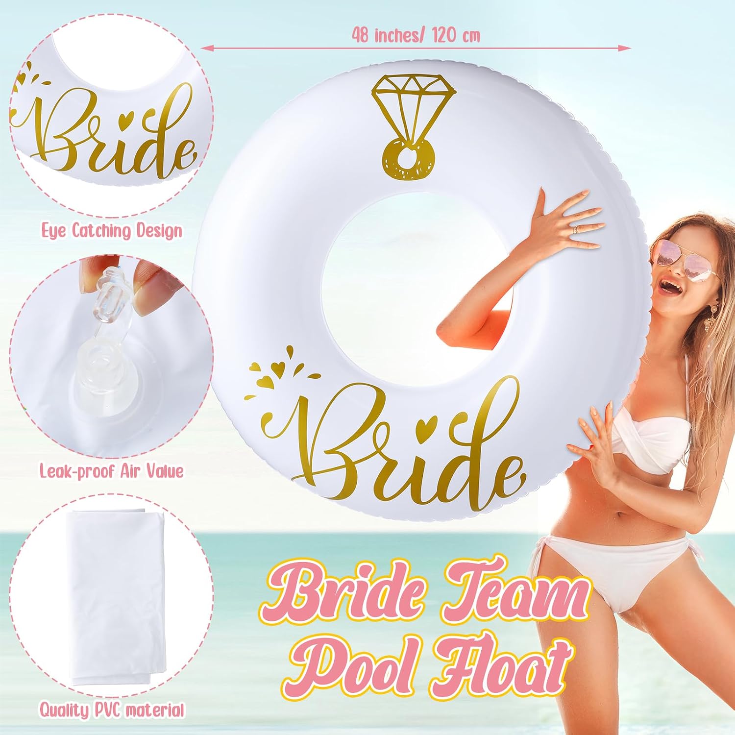 7 Pcs Bride Pool Float Funny Bachelorette Party Decorations Inflatable Pool Tubes for Adults 48'' Team Bridal Pool Floaties Party Favors for Bachelorette Bridal Shower Party