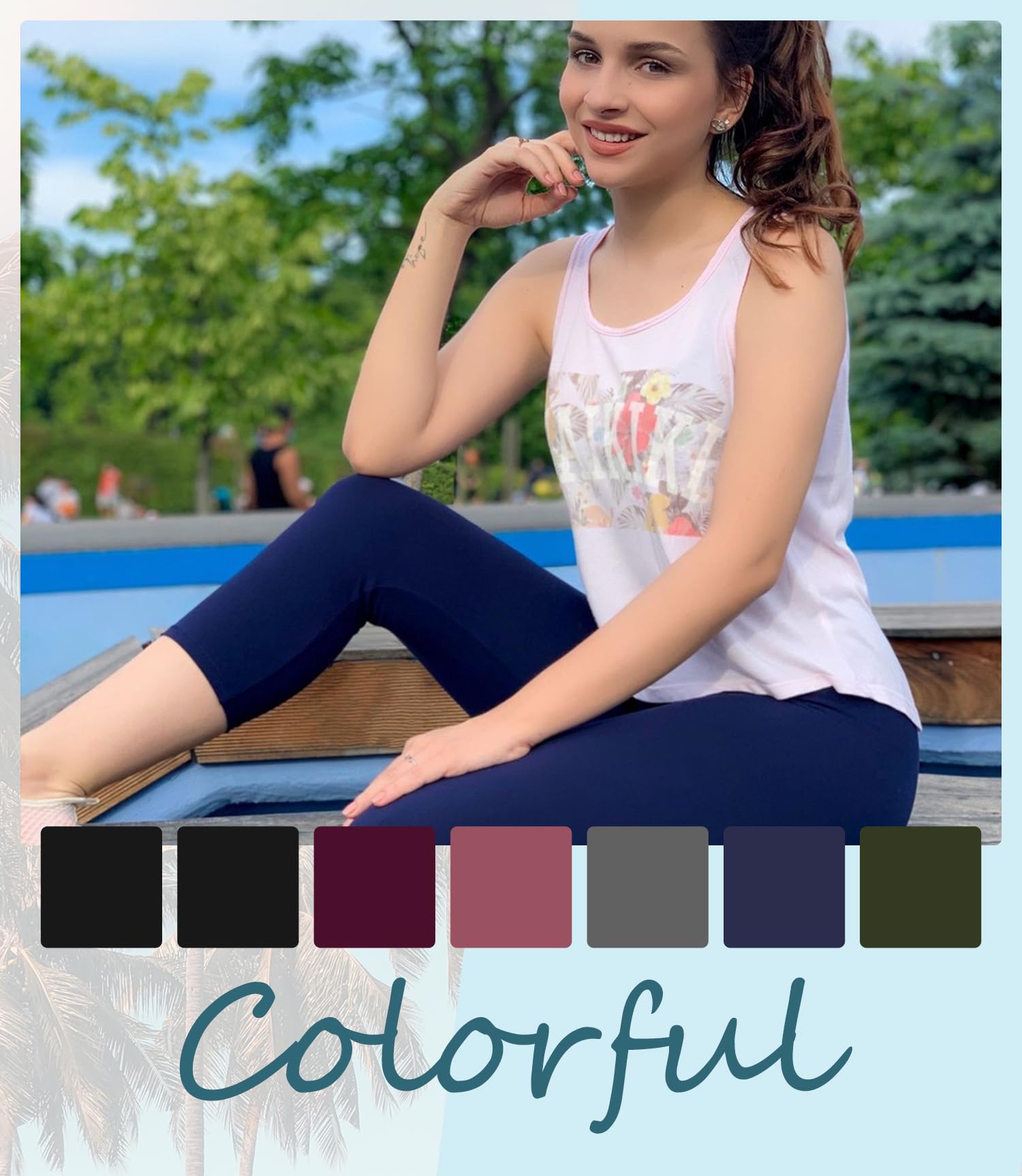 YOLIX Confezione da 7 leggings Capri da donna, a vita alta, morbidi pantaloni da yoga, neri, Nero* 2/ Viola/Rosa Scuro/Grigio/Blu Navy/Oliva, Large-X-Large