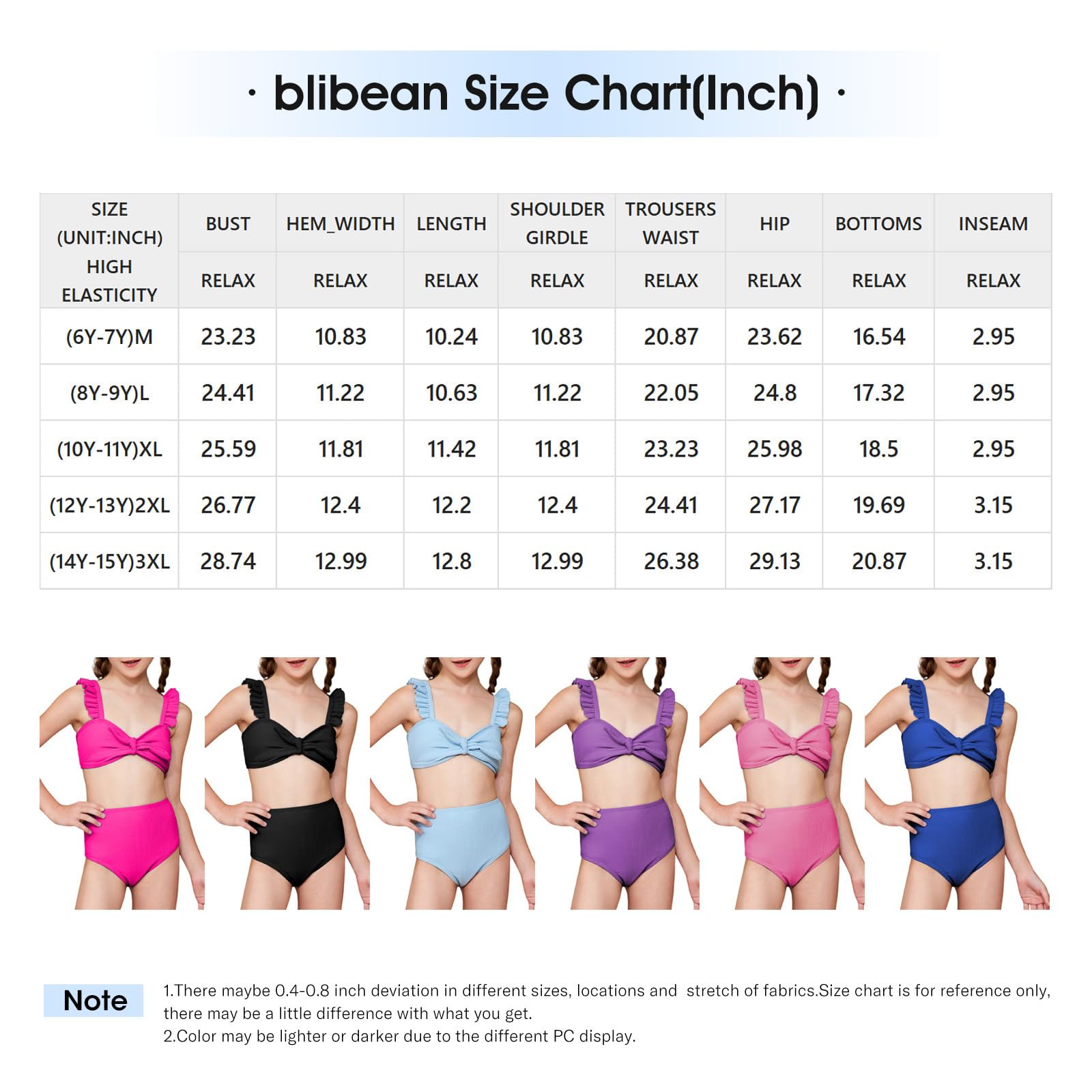 blibean Conjunto de bikini de dos piezas para niñas preadolescentes con almohadilla en el pecho, talla 6-15 años