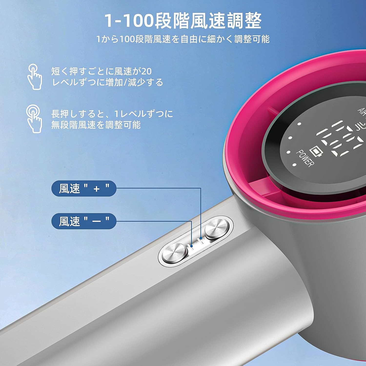 GOOJODOQ GFS001 fan showing wind speed adjustment buttons