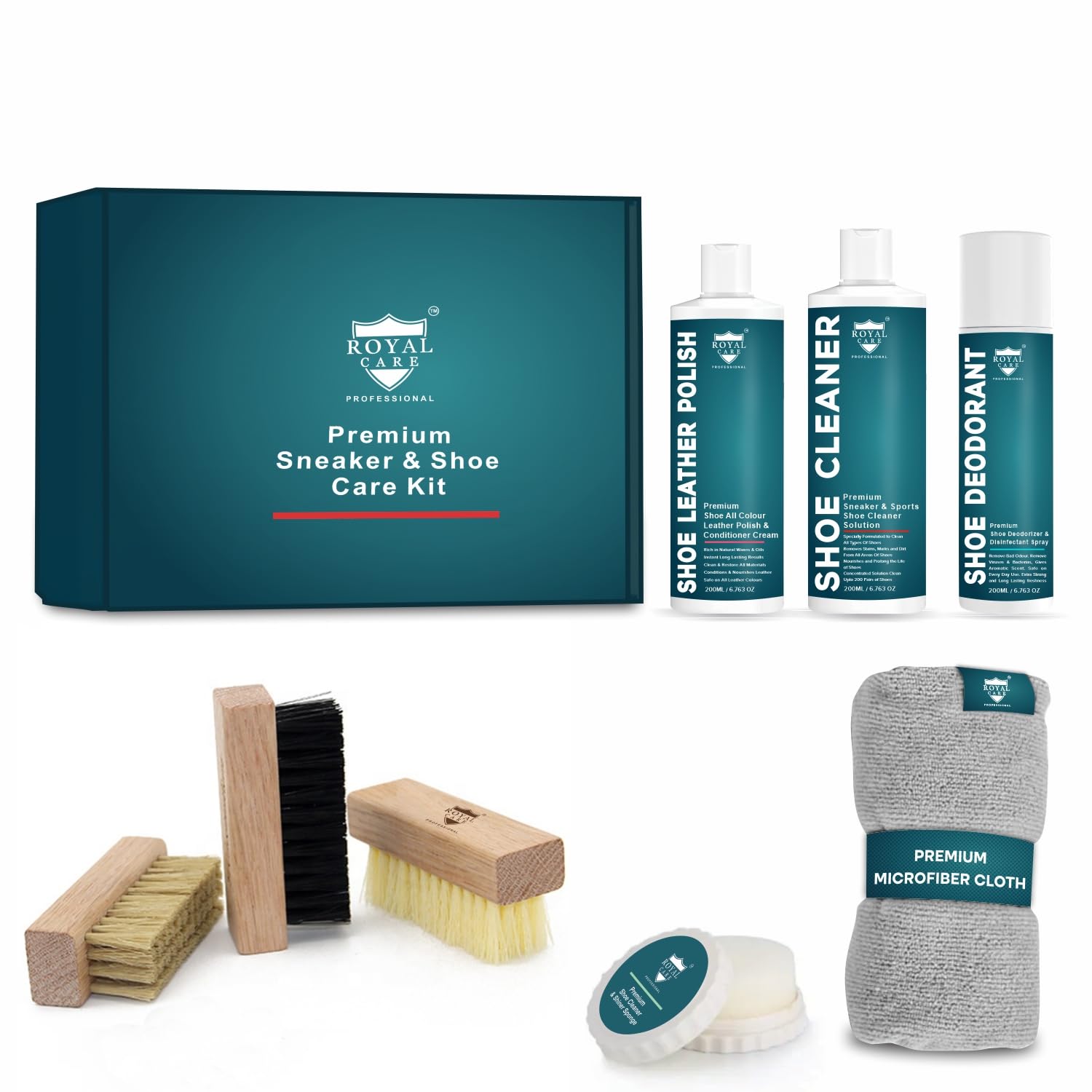 Royal Care SOLUTION FLIPTOP CAP 200 ML + DEO 200 ML + POLISH 200 ML + BRSUH HARD + BRUSH MEDIUM + BRUSH SOFT + MICROFIBER CLOTH + SHINE SPONGE + SHOE WIPE + SHOE BAG BLACK (B0D2D9XJQM) Amazon Price History, Amazon Price Tracker