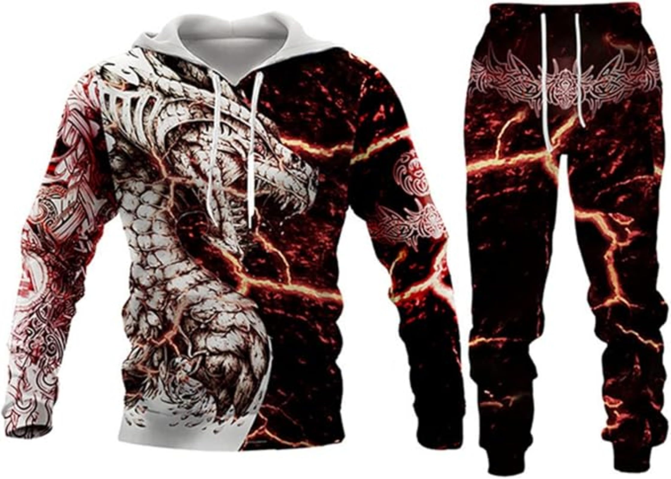 Lftegufkxs Men's S26 Gothic Tracksuit Set Skull Punk Rock Hoodie Sweatshirt Jogging Bottoms Casual Pullover Sports Suits, 5XL
