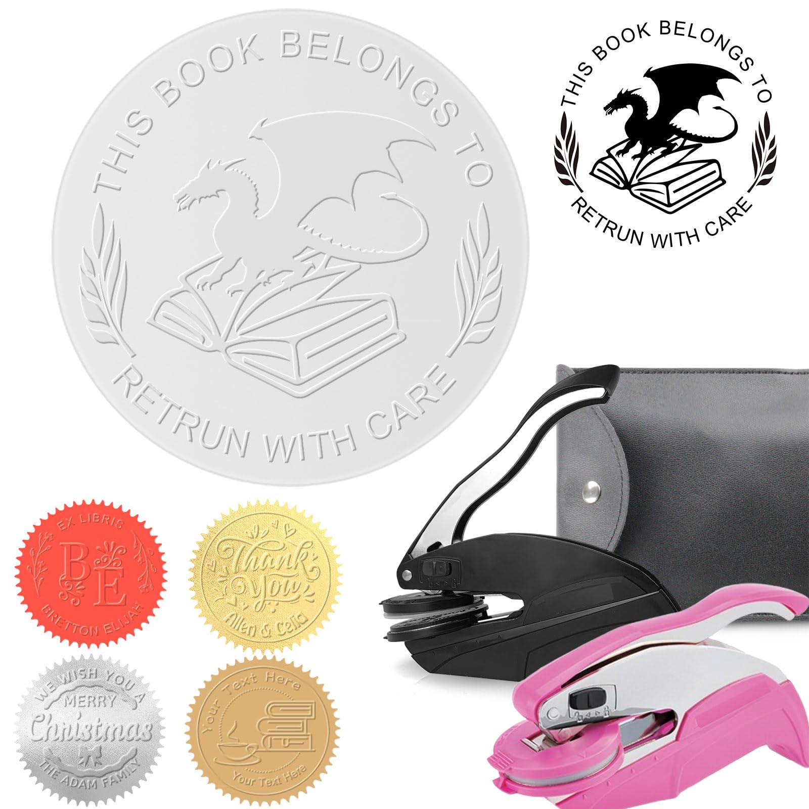 Book Embosser Personalized Custom Dragon Theme Library Embosser Customized Stamp Seal from The Library of