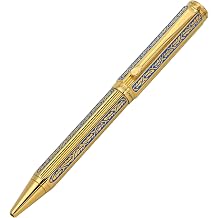 Xezo Legionnaire 18K Gold Layered Medium Ballpoint Pen. Diamond-Cut Engraved. Finely Hand-Etched, Painted in Egyptian Blue. Individually Numbered. 250 Made