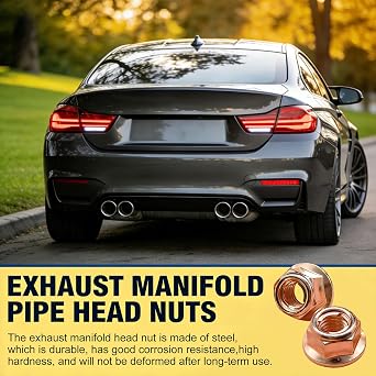 12Pcs M8 Copper Plated Exhaust Manifold Nuts, Self-Locking Hex Nuts for B-MW E30 3 Series, High Temperature Resistant Car Exhaust Repair Parts