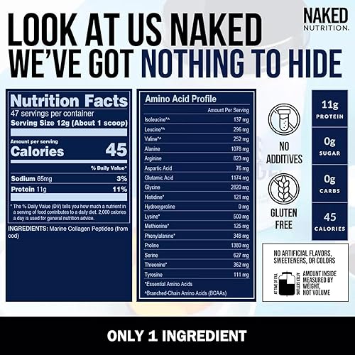 Miniatura 5 de NAKED Marine Collagen Peptides Protein Powder - Sin sabor - de bacalao capturado en la naturaleza - Apto para paleo, sin OMG, sin soja, sin gluten,