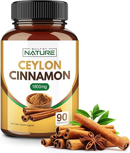 Suplemento de canela de 1800 mg con polvo de canela de Ceilán orgánico de alta potencia, apoya el metabolismo del azúcar y la salud cardíaca,