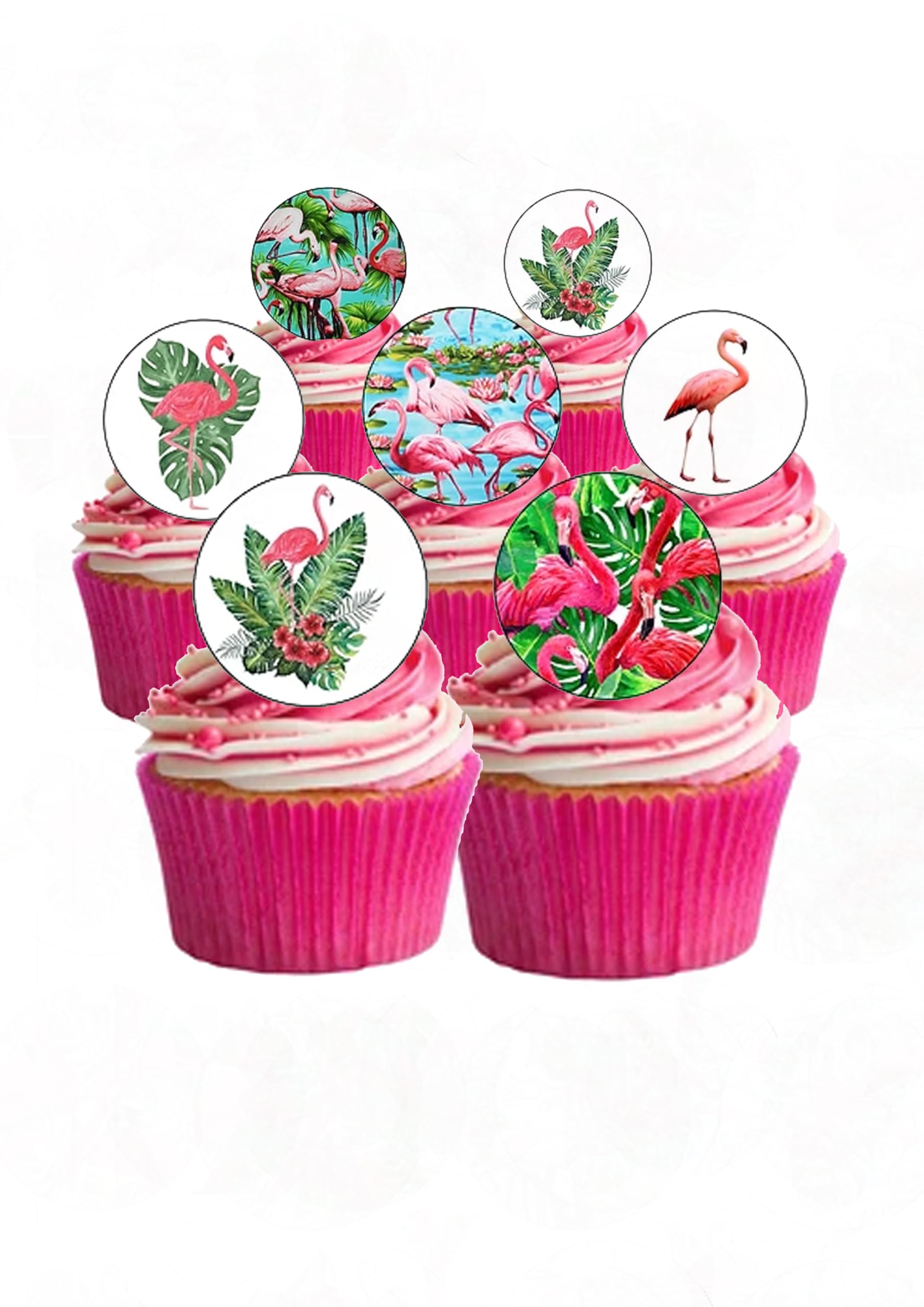 Top That Pink 24 Precut Tropical Flamingo Edible Wafer Paper Cake Toppers Decorations