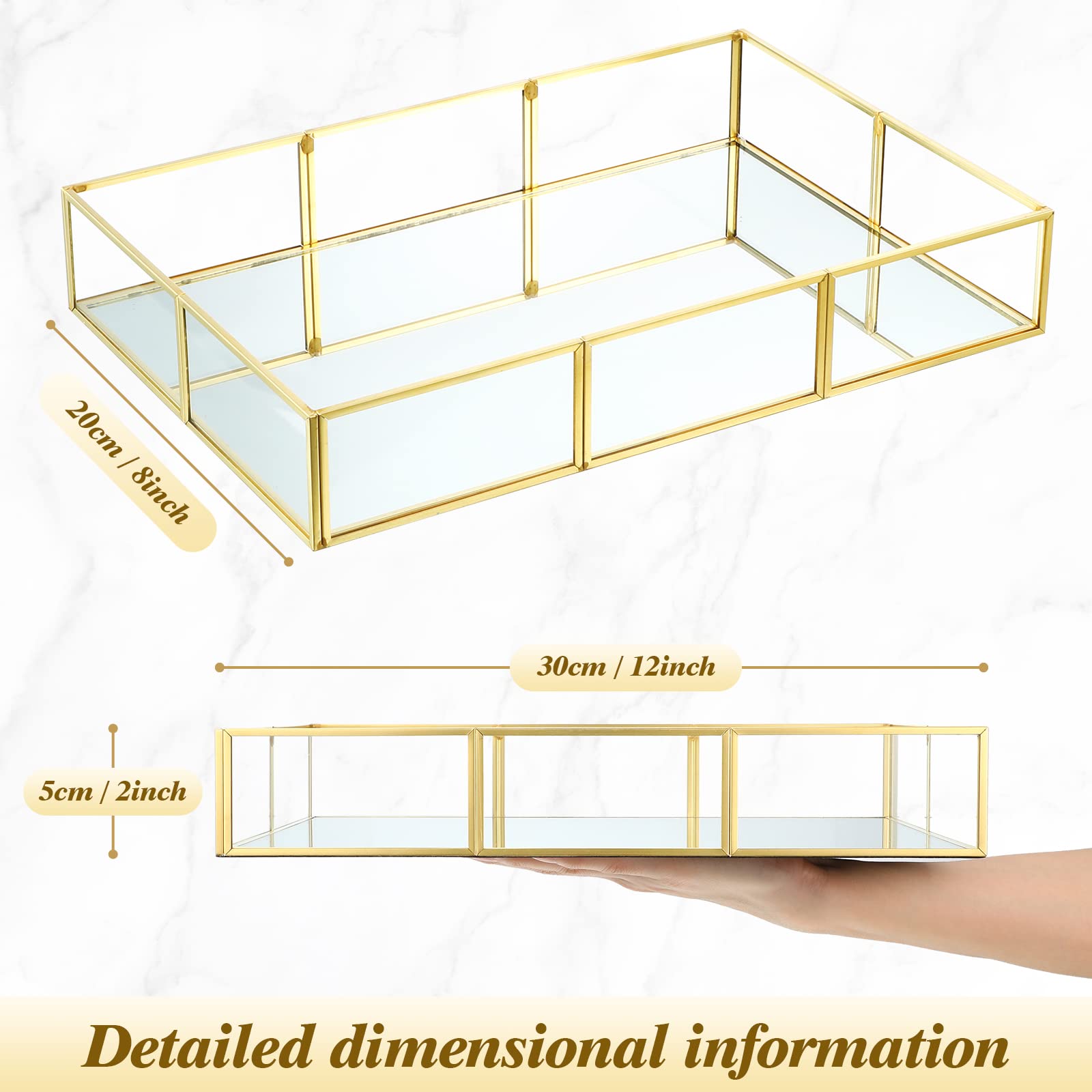 Lot De 2 Plateaux Miroir Dorés Décoratifs Rectangulaires En Métal Vintage Pour Commode, Salle De Bain, Chambre à Coucher, Maquillage, Bijoux, Table Basse, Accessoires De Décoration De Chambre