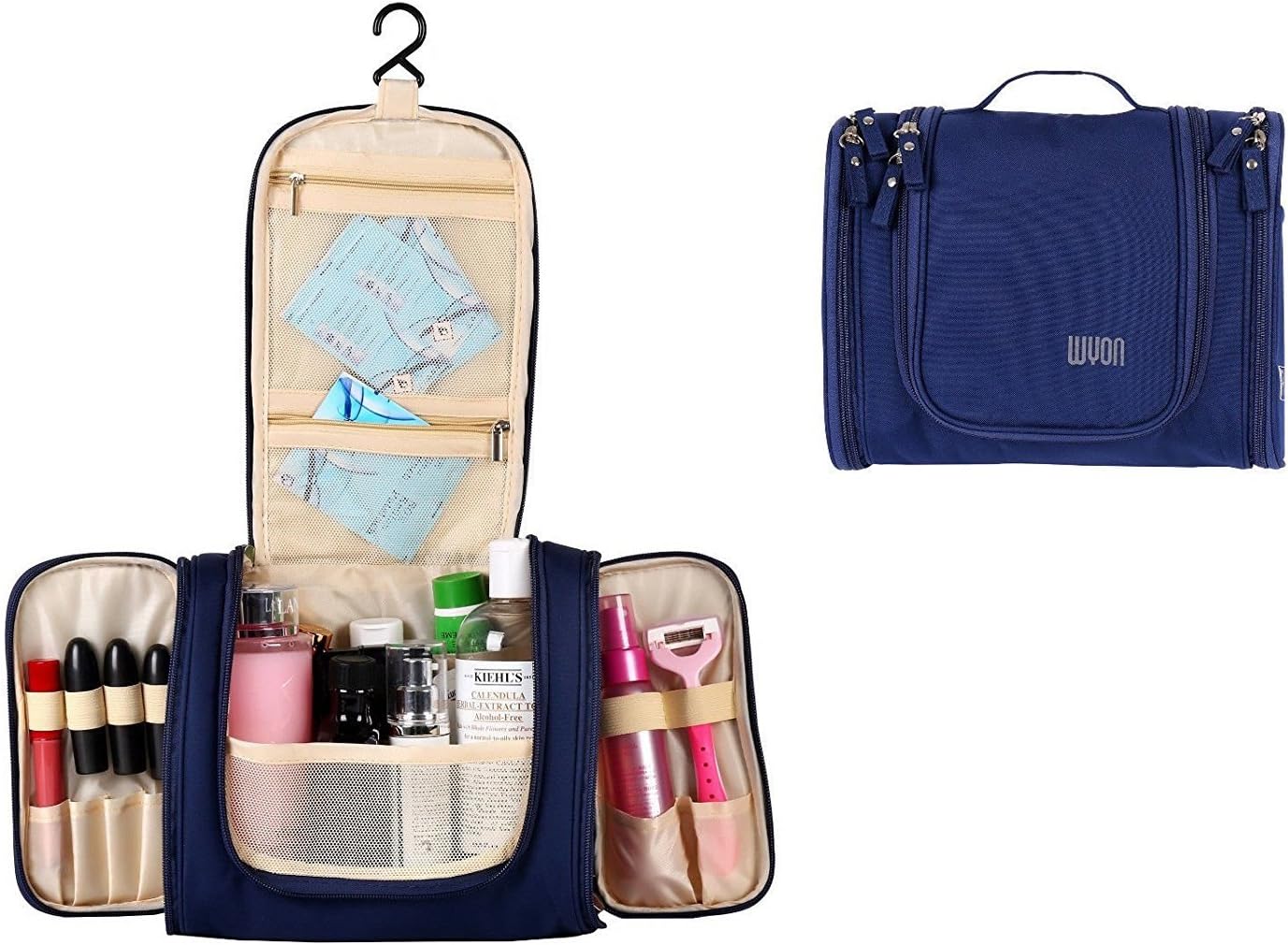 Asier Multifunction Unisex Zipper Toiletry Bag Travel Organizer Hanger Storage Waterproof Makeup Pouch Cosmetic Case (Navy Blue)