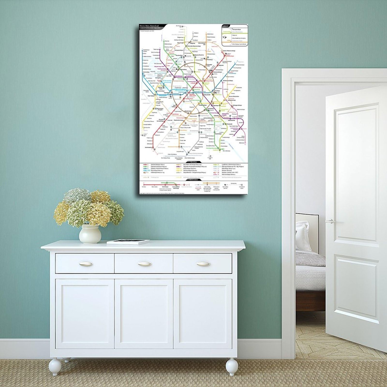 WCYB Mappa della metropolitana di Mosca Russian Underground Prints Poster Canvas Deco Dipinti Wall Art per ufficio Cornice da appendere 8 "L X 12" W