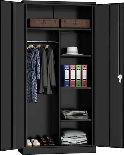 Miniatura 24 de INTERGREAT Armarios de almacenamiento de metal para garaje con cerradura, armario de almacenamiento con cerradura de 36 pulgadas con 2 puertas de