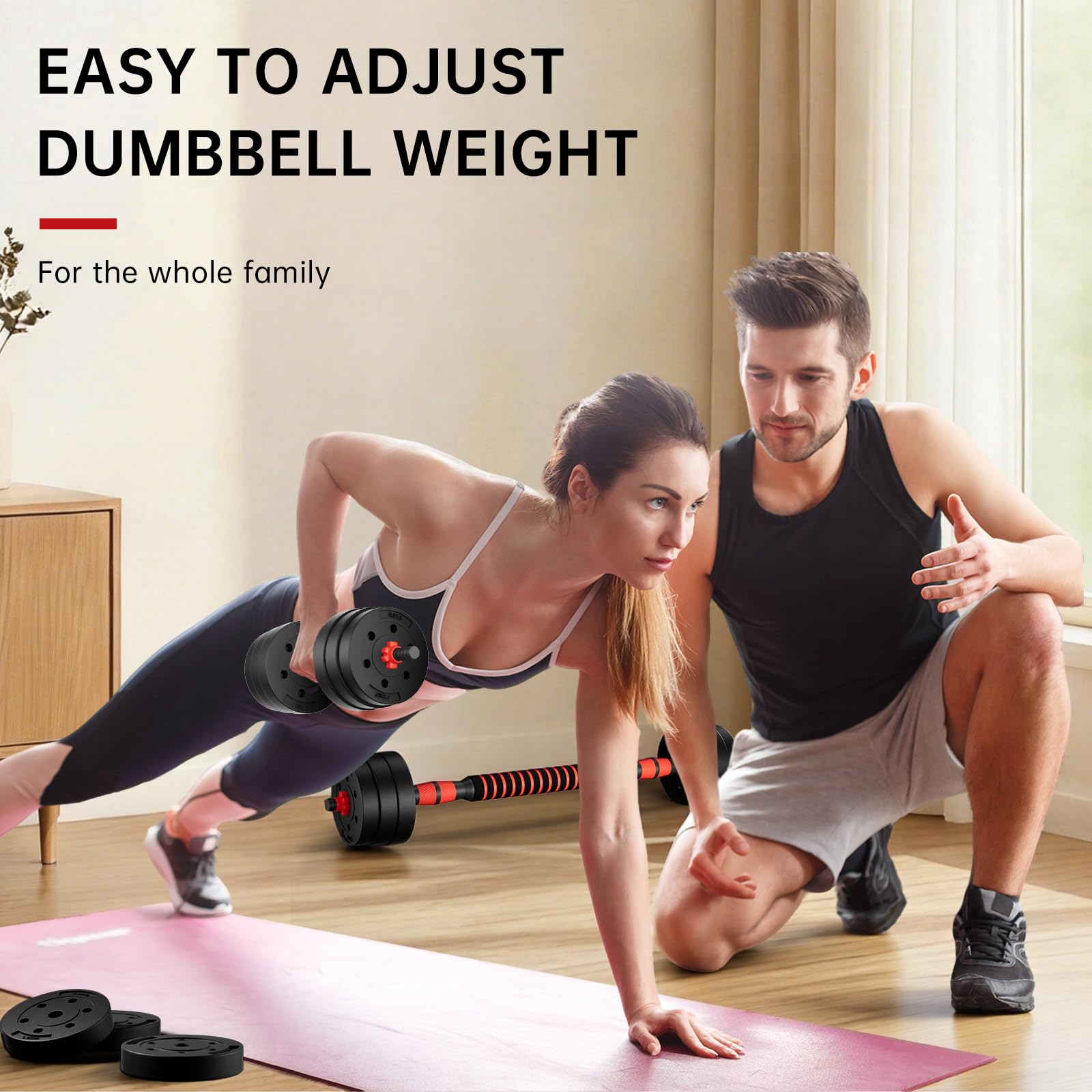 Set di manubri regolabili 2 in 1 coppia di pesi per fitness a casa, attrezzatura per il peso libero, impugnatura antiscivolo con connettore, manubri per sollevamento pesi per allenamento del