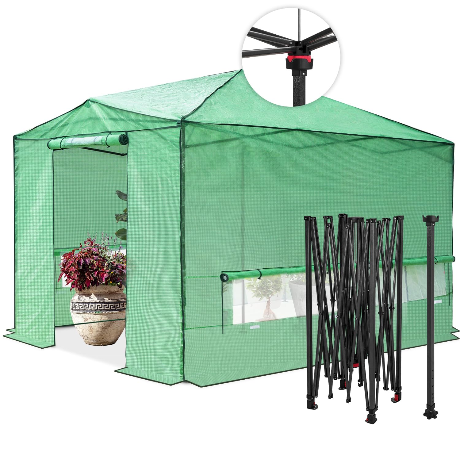 EAGLE PEAK 12x8 Easy Setup Pop Up Greenhouse, Support Pole, Clear/Green