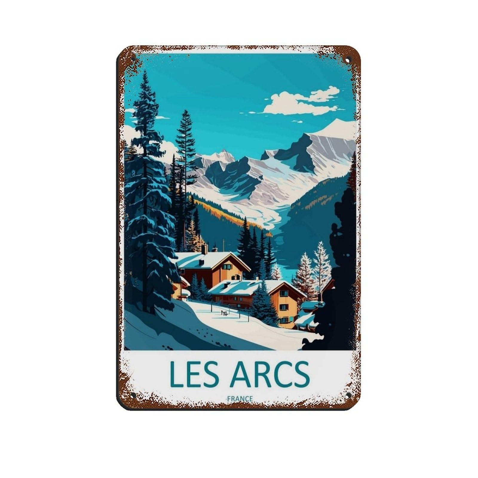 Les Arcs Travel Ski Art Lover Gift（70） Retro Poster Metal Tin Sign Chic Art Retro Iron Painting Bar People Cave Cafe Family Garage Poster Wall Decoration 8x12inch(20x30cm)
