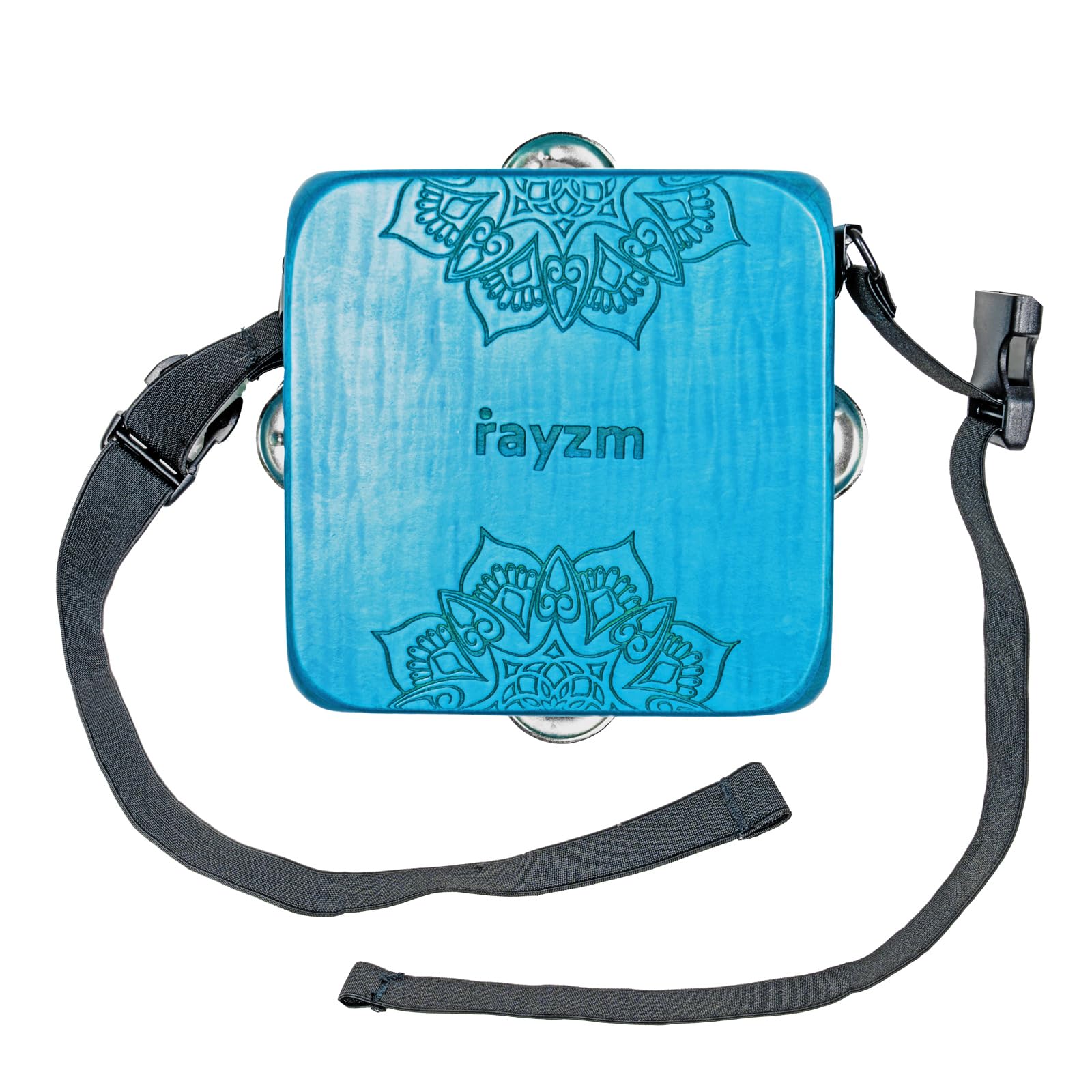 rayzm Mini Cajon con Tamburello, Strumento Ritmico Portatile in Legno d’Acero con 2 Zone Sonore, Sonagli Integrati, Cinghia Regolabile per Vita o Gamba, con Borsa